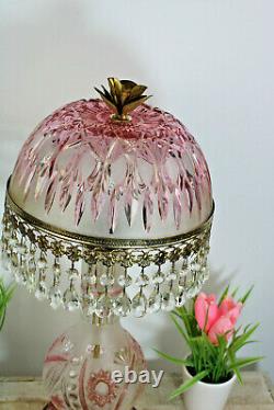 LARGE Bohemia 1960 Crystal glass pink table lamp drops