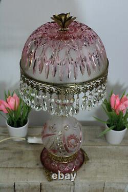 LARGE Bohemia 1960 Crystal glass pink table lamp drops