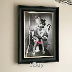 LARGE PARTY GIRL ON TOILET SEAT SMOKING MODERN LIQUID WALL ART framed DIRTY LADY