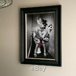 LARGE PARTY GIRL ON TOILET SEAT SMOKING MODERN LIQUID WALL ART framed DIRTY LADY