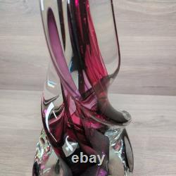 LARGE SIGNED ROLLIN KARG 1998 Pink / Purple DICHROIC ART GLASS SCULPTURE 17