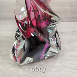 LARGE SIGNED ROLLIN KARG 1998 Pink / Purple DICHROIC ART GLASS SCULPTURE 17
