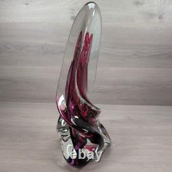 LARGE SIGNED ROLLIN KARG 1998 Pink / Purple DICHROIC ART GLASS SCULPTURE 17