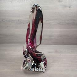 LARGE SIGNED ROLLIN KARG 1998 Pink / Purple DICHROIC ART GLASS SCULPTURE 17