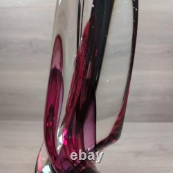 LARGE SIGNED ROLLIN KARG 1998 Pink / Purple DICHROIC ART GLASS SCULPTURE 17