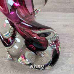 LARGE SIGNED ROLLIN KARG 1998 Pink / Purple DICHROIC ART GLASS SCULPTURE 17