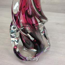 LARGE SIGNED ROLLIN KARG 1998 Pink / Purple DICHROIC ART GLASS SCULPTURE 17