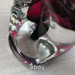 LARGE SIGNED ROLLIN KARG 1998 Pink / Purple DICHROIC ART GLASS SCULPTURE 17