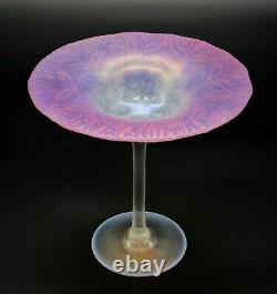 LCT TIFFANY STUDIOS Favrile Pink Pastel Art Glass Compote with Etched Butterfly