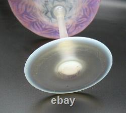 LCT TIFFANY STUDIOS Favrile Pink Pastel Art Glass Compote with Etched Butterfly