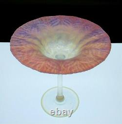 LCT TIFFANY STUDIOS Favrile Pink Pastel Art Glass Compote with Etched Butterfly