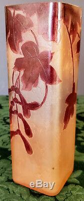 LEGRAS French 1902-07 Unique Cameo Acid Etched Pink Cream Cranberry Opaque Vase