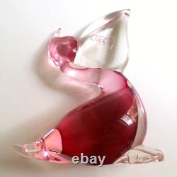 L. Onesto Murano Oggetti Art Glass Pelican Figurine Cranberry Pink Italy 6 Tall