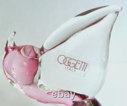 L. Onesto Murano Oggetti Art Glass Pelican Figurine Cranberry Pink Italy 6 Tall