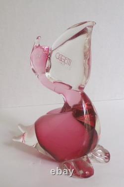 L. Onesto Murano Oggetti Art Glass Pelican Figurine Cranberry Pink Italy 6 Tall