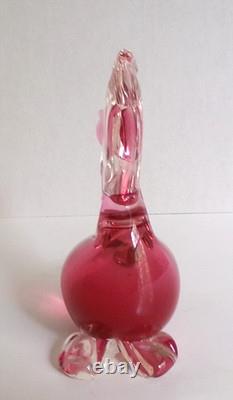 L. Onesto Murano Oggetti Art Glass Pelican Figurine Cranberry Pink Italy 6 Tall