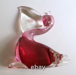 L. Onesto Murano Oggetti Art Glass Pelican Figurine Cranberry Pink Italy 6 Tall