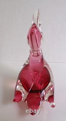 L. Onesto Murano Oggetti Art Glass Pelican Figurine Cranberry Pink Italy 6 Tall