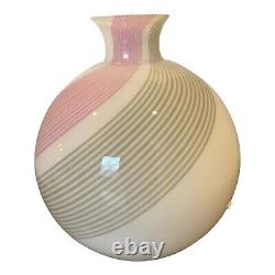 La Murrina Murano Italy Pink & Black Swirl White Art Glass Blown Vase Signed