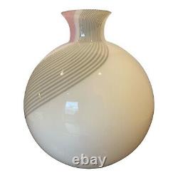 La Murrina Murano Italy Pink & Black Swirl White Art Glass Blown Vase Signed