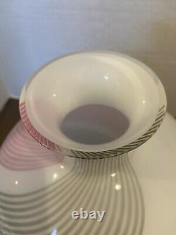 La Murrina Murano Italy Pink & Black Swirl White Art Glass Blown Vase Signed