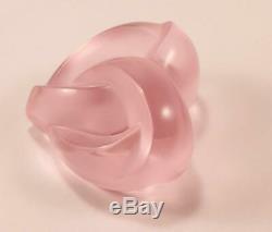 Lalique Entwined Coeur Heart Frosted Pink Crystal Paperweight Figurine