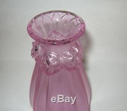 Lalique France Signed Pink Crystal Carnation Flower Bud Vase