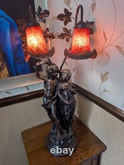 Lamp Art de France Pate de Verre Glass Light Lady Couple Romantic Art Deco Pink