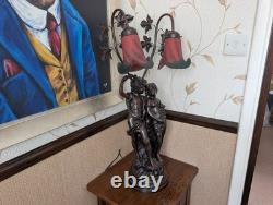 Lamp Art de France Pate de Verre Glass Light Lady Couple Romantic Art Deco Pink