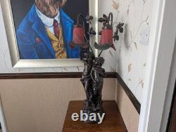 Lamp Art de France Pate de Verre Glass Light Lady Couple Romantic Art Deco Pink