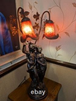 Lamp Art de France Pate de Verre Glass Light Lady Couple Romantic Art Deco Pink