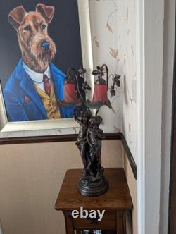 Lamp Art de France Pate de Verre Glass Light Lady Couple Romantic Art Deco Pink