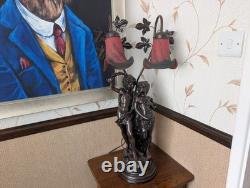 Lamp Art de France Pate de Verre Glass Light Lady Couple Romantic Art Deco Pink