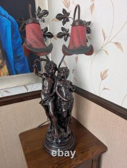 Lamp Art de France Pate de Verre Glass Light Lady Couple Romantic Art Deco Pink