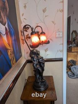 Lamp Art de France Pate de Verre Glass Light Lady Couple Romantic Art Deco Pink