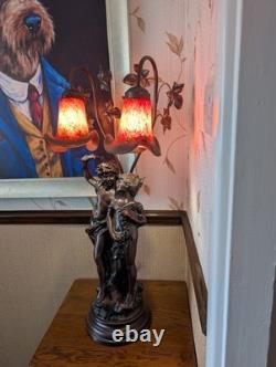 Lamp Art de France Pate de Verre Glass Light Lady Couple Romantic Art Deco Pink