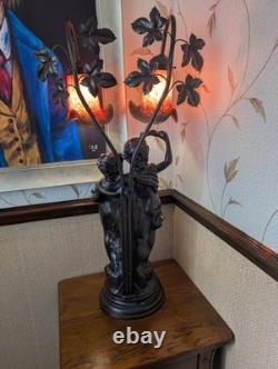 Lamp Art de France Pate de Verre Glass Light Lady Couple Romantic Art Deco Pink