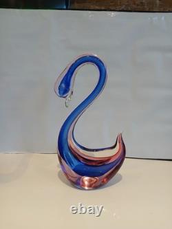 Large 12 Murano Poli Archimede Seguso Pink Blue Sommerso Swan Bird Glass Figure