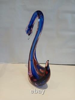 Large 12 Murano Poli Archimede Seguso Pink Blue Sommerso Swan Bird Glass Figure