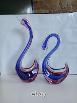 Large 12 Murano Poli Archimede Seguso Pink Blue Sommerso Swan Bird Glass Figure