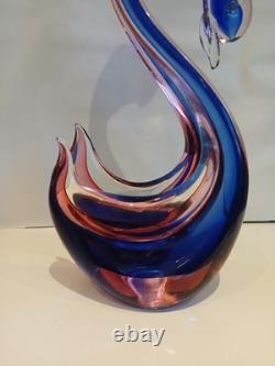 Large 12 Murano Poli Archimede Seguso Pink Blue Sommerso Swan Bird Glass Figure