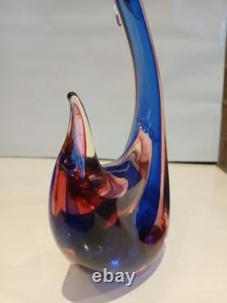Large 12 Murano Poli Archimede Seguso Pink Blue Sommerso Swan Bird Glass Figure