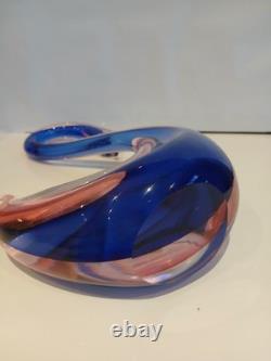Large 12 Murano Poli Archimede Seguso Pink Blue Sommerso Swan Bird Glass Figure
