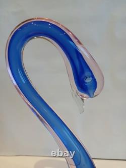 Large 12 Murano Poli Archimede Seguso Pink Blue Sommerso Swan Bird Glass Figure