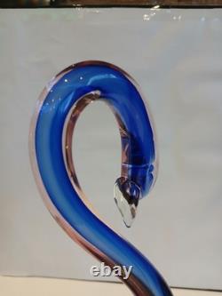 Large 12 Murano Poli Archimede Seguso Pink Blue Sommerso Swan Bird Glass Figure
