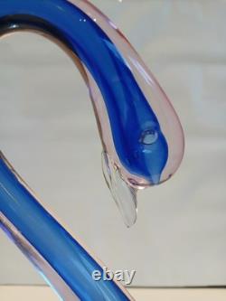 Large 12 Murano Poli Archimede Seguso Pink Blue Sommerso Swan Bird Glass Figure