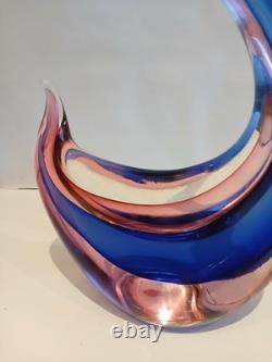 Large 12 Murano Poli Archimede Seguso Pink Blue Sommerso Swan Bird Glass Figure