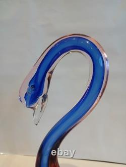 Large 12 Murano Poli Archimede Seguso Pink Blue Sommerso Swan Bird Glass Figure