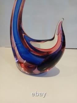 Large 12 Murano Poli Archimede Seguso Pink Blue Sommerso Swan Bird Glass Figure