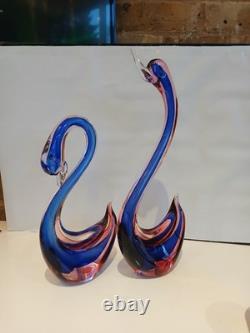 Large 12 Murano Poli Archimede Seguso Pink Blue Sommerso Swan Bird Glass Figure